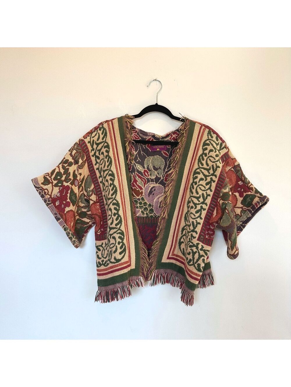 Rose Paquet x SXNG.BXRD Blanket Cardigan Floral Fruit Fringe M/L Boho Upcycled
